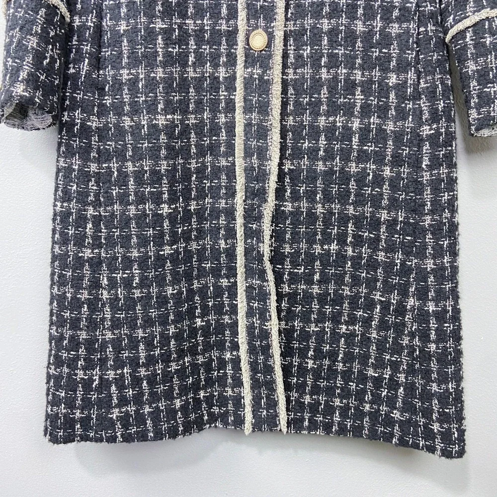 gstudio Black Tweed Long Coat Size 55 US XS-S‎ Gold Buttons Gossip Girl Glam
